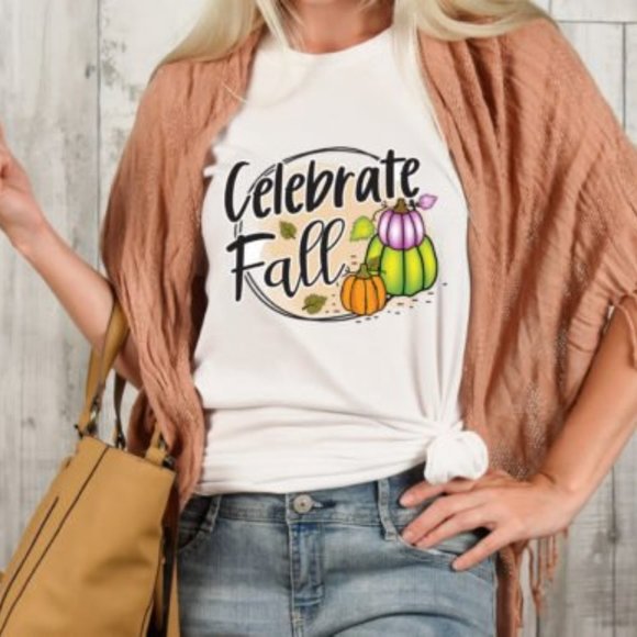 CELEBRATE FALL POLYESTER GRAPHIC TEE - Picture 1 of 3